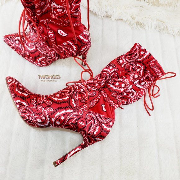 Drawstring 4" Stiletto High Heel Mid Calf Boots 8.5 LAST ONE - Picture 4 of 11